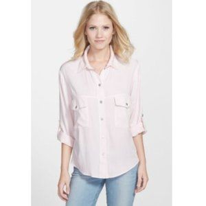 NWT S Pink Sanctuary Boyfriend Shirt Collared Button Down Sheer Top Blouse